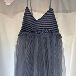 2T adorable striped summer dress covered with sheer white mesh